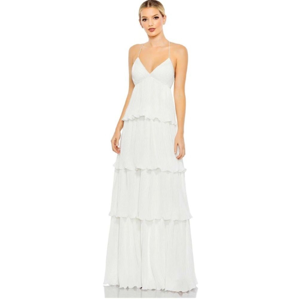 Mac Duggal Ieena 49083 White Ruffle Layered Gown Dress Size 2 NWT